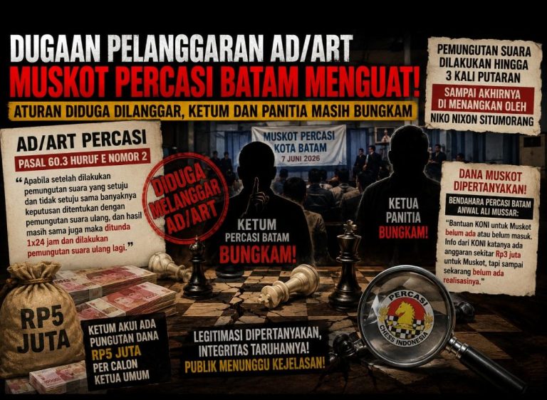 Dugaan Pelanggaran AD/ART Menguat, Ketum Percasi Batam dan Panitia Muskot Masih Bungkam, Muncul Fakta Baru