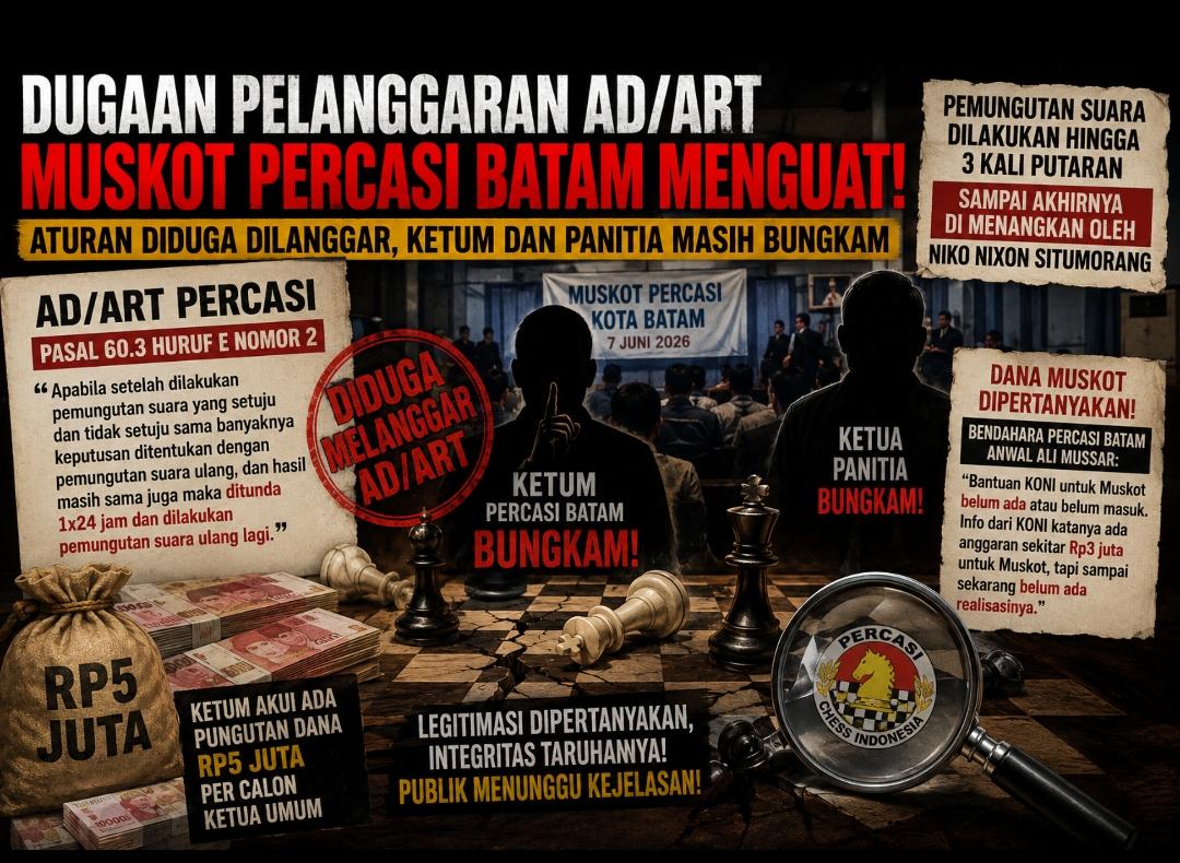 Dugaan Pelanggaran AD/ART Menguat, Ketum Percasi Batam dan Panitia Muskot Masih Bungkam, Muncul Fakta Baru