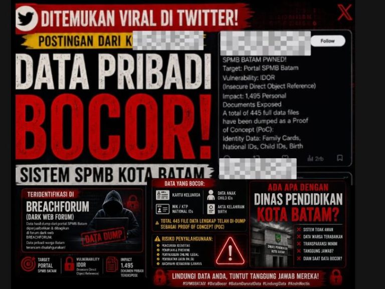 Diduga Kebocoran Data di Portal SPMB Batam, 1.495 Dokumen Pribadi Warga Dilaporkan Terekspos, Berikut Data Yang Bocor