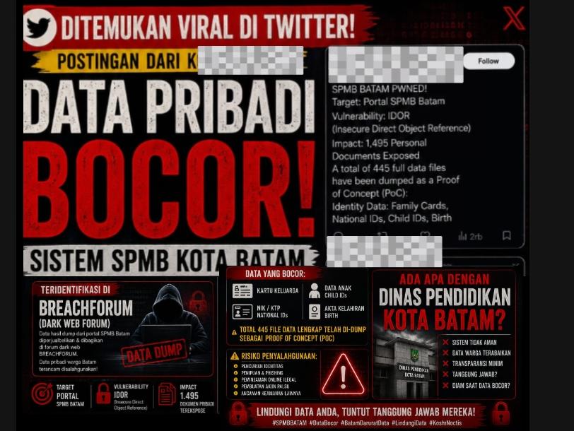 Diduga Kebocoran Data di Portal SPMB Batam, 1.495 Dokumen Pribadi Warga Dilaporkan Terekspos, Berikut Data Yang Bocor
