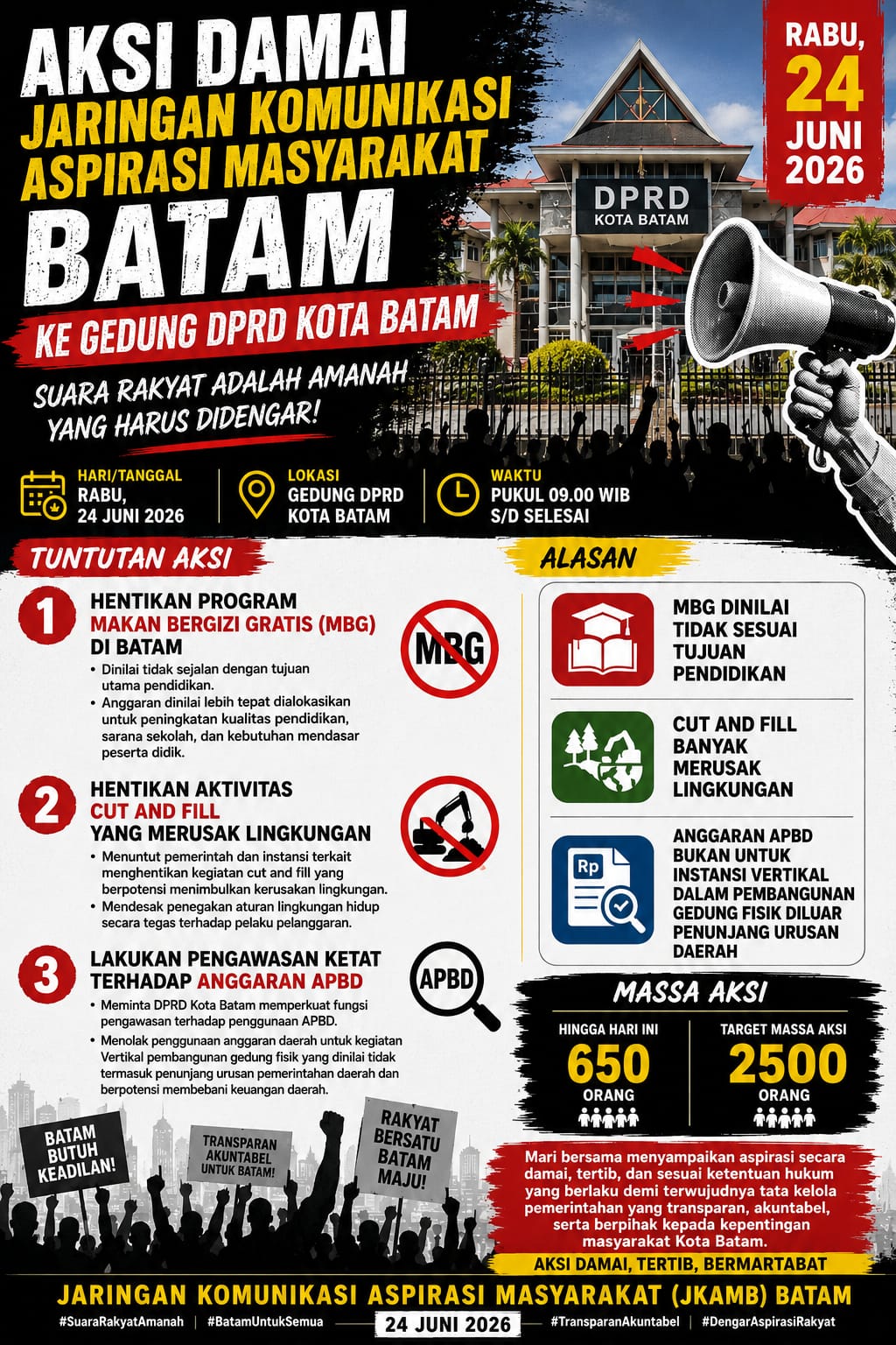 JKAMB Batam akan Serukan Aksi Damai ke DPRD Kota Batam, Targetkan 2.500 Massa