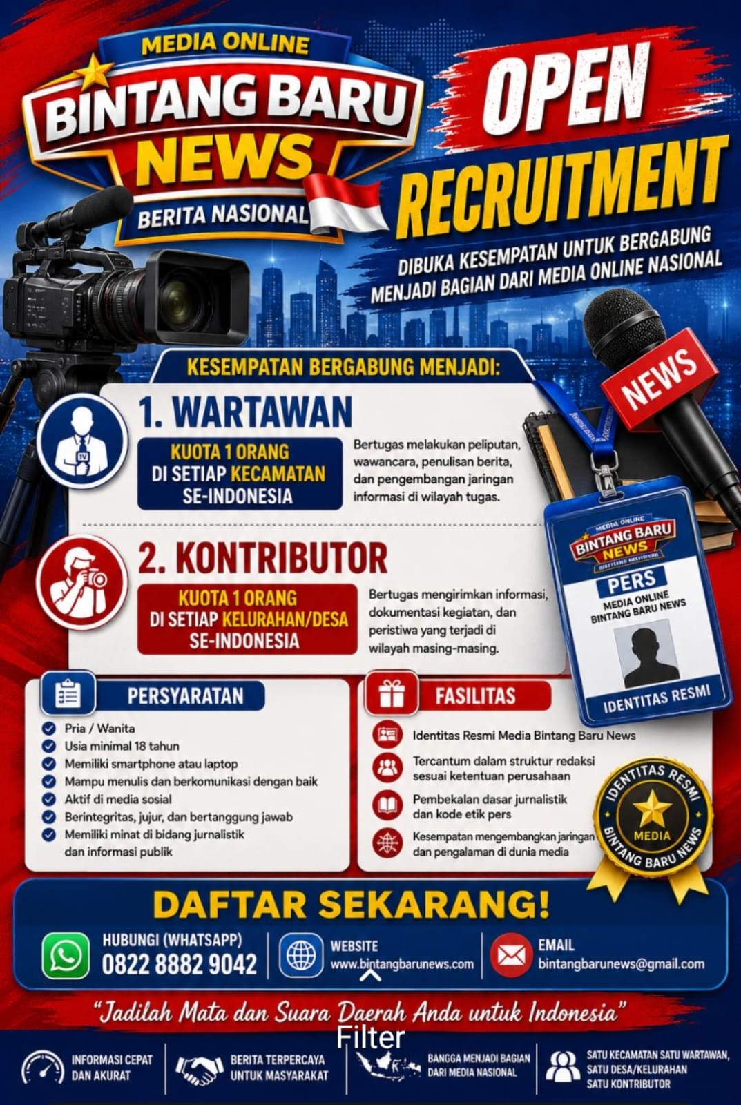 Bintang Baru News Buka Kesempatan Menjadi Wartawan dan Kontributor di Seluruh Indonesia