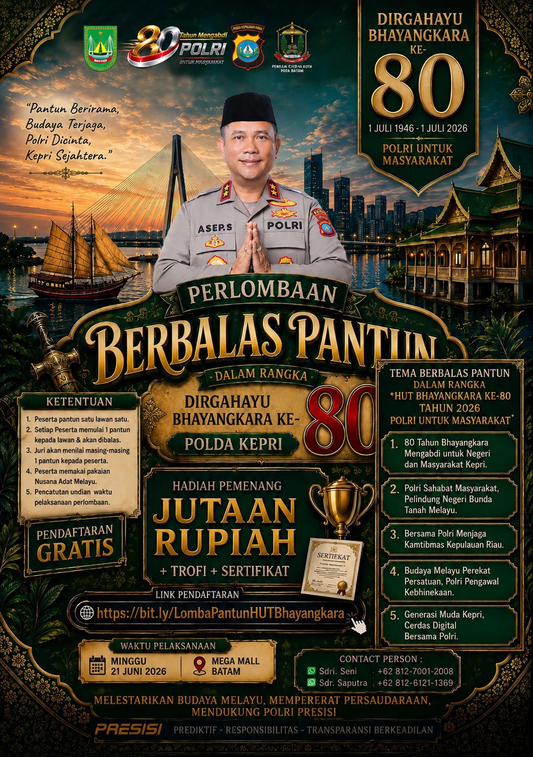 Sambut Hari Bhayangkara Ke-80, Polda Kepri Gelar Perlombaan Berbalas Pantun Untuk Lestarikan Budaya Melayu