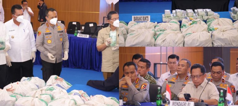 KAPOLDA KEPRI HADIRI KONFERENSI PERS PEMUSNAHAN BARANG BUKTI KETAMIN 1,3 TON