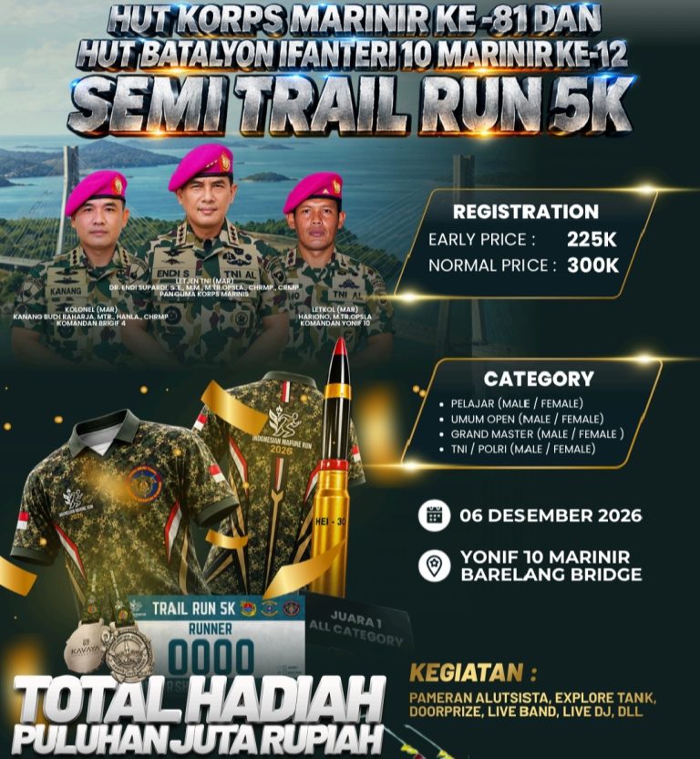 Peringati HUT Korps Marinir ke-81 dan Yonif 10 ke-12, MarinirRUN 5K Semi Trail Siap Digelar di Batam