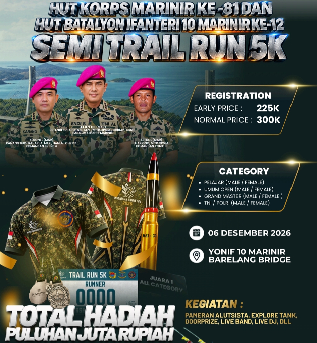 Peringati HUT Korps Marinir ke-81 dan Yonif 10 ke-12, MarinirRUN 5K Semi Trail Siap Digelar di Batam